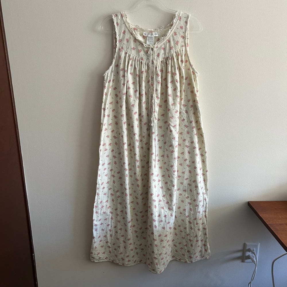 Vintage Eileen West Nightgown Medium Vintage Butter Yellow Rose Floral Flannel